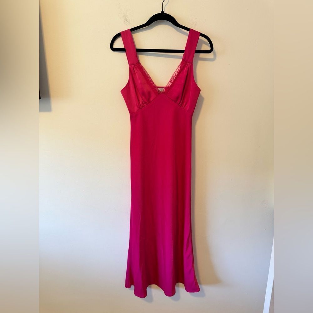 Wayf Pink Evening Dress with Lace Trim XS